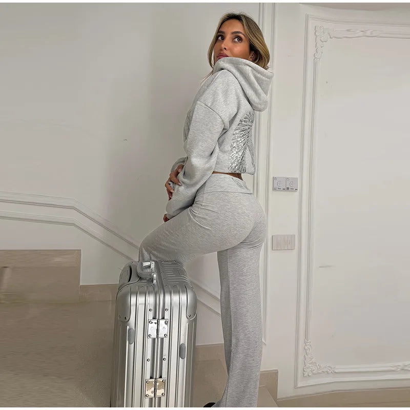 Women’s Sequined Wing Hooded Sweatshirt, Casual Long Sleeve Loose Fit Hoodie