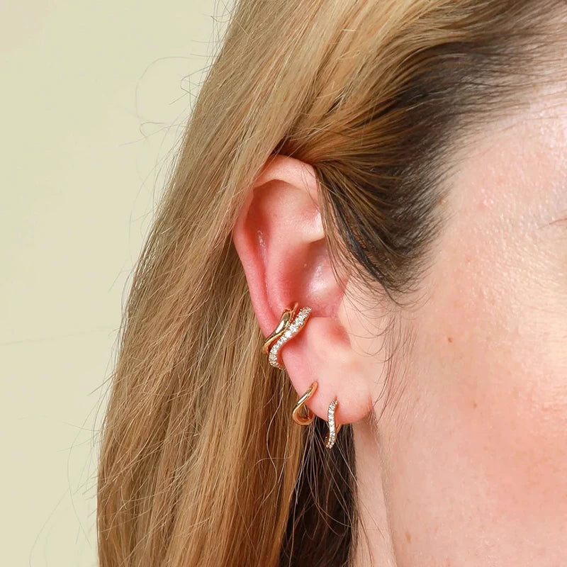 925 Sterling Silver Multi-Turn Hoop Earrings with White Zircon, Fashion Punk Jewelry for Women