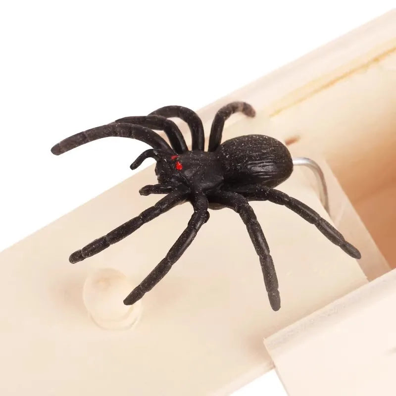 Pop-Out Spider Prank Box – Handmade Wooden Scare Box with Rubber Spider, Funny Surprise Joke Toy for Parties and Halloween