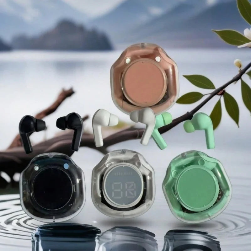 Original T8 TWS Wireless Bluetooth Earbuds with Transparent Case, ENC Noise Reduction, Digital Display & Stereo Sound – Compatible with All Smartphones