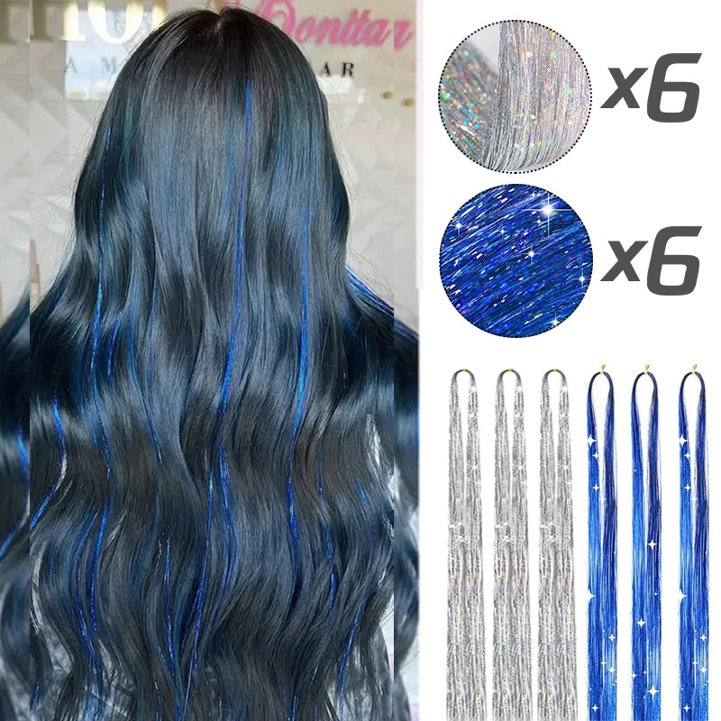 Glitter Hair Tinsel Extensions – 12-Piece Sparkling Fairy Hair Accessories for All Occasions