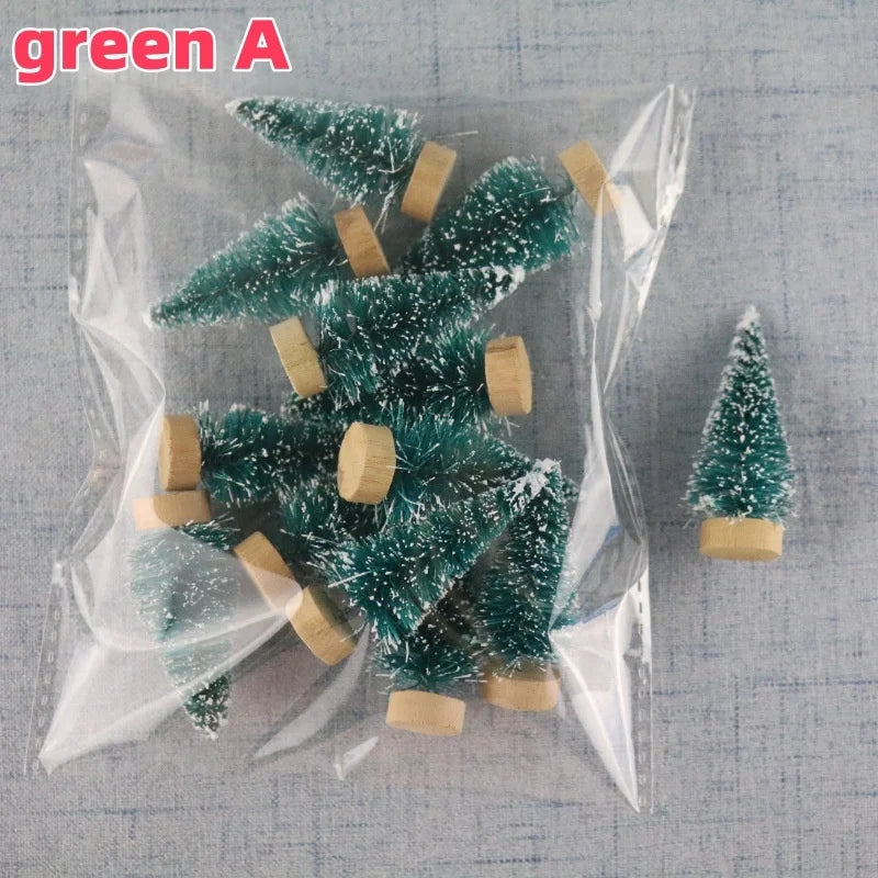 12-Piece Mini Bottle Brush Christmas Tree Set, 4.5 cm Sisal Trees with Wooden Bases for Holiday Villages, Tabletop Displays and DIY Crafts