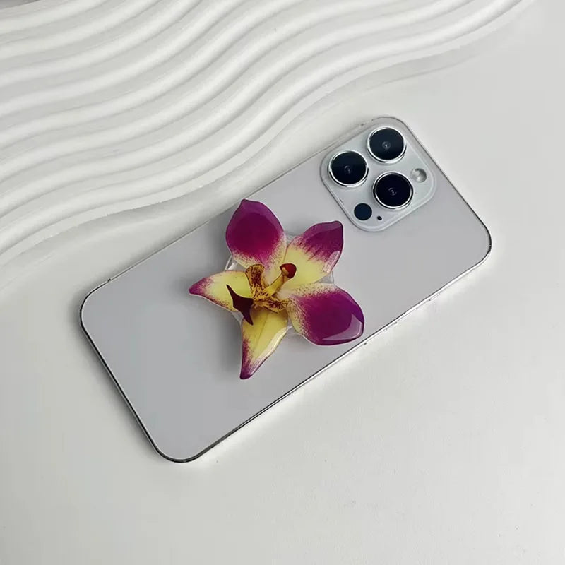 Acrylic Orchid Folding Ring Phone Holder — Grip Stand & Desktop Support