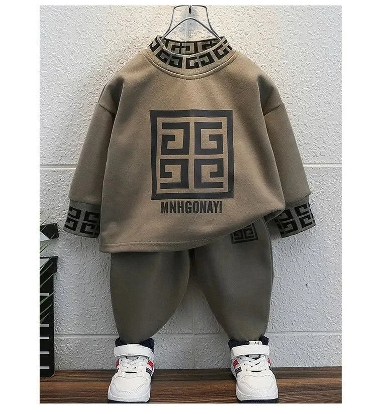 2025 New Fashion Autumn Spring Baby Boys Outfits Casual Clothing Retro Color Long Sleeve Sweatshirt Elastic Pants Kids Suit