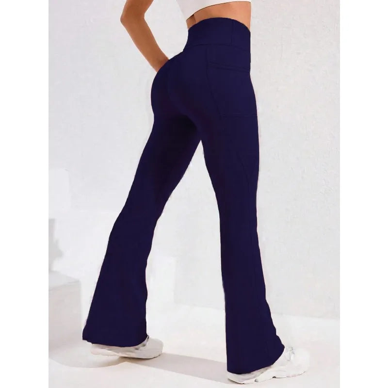 Women's High-Waist Flare Leg Yoga Pants with Pocket