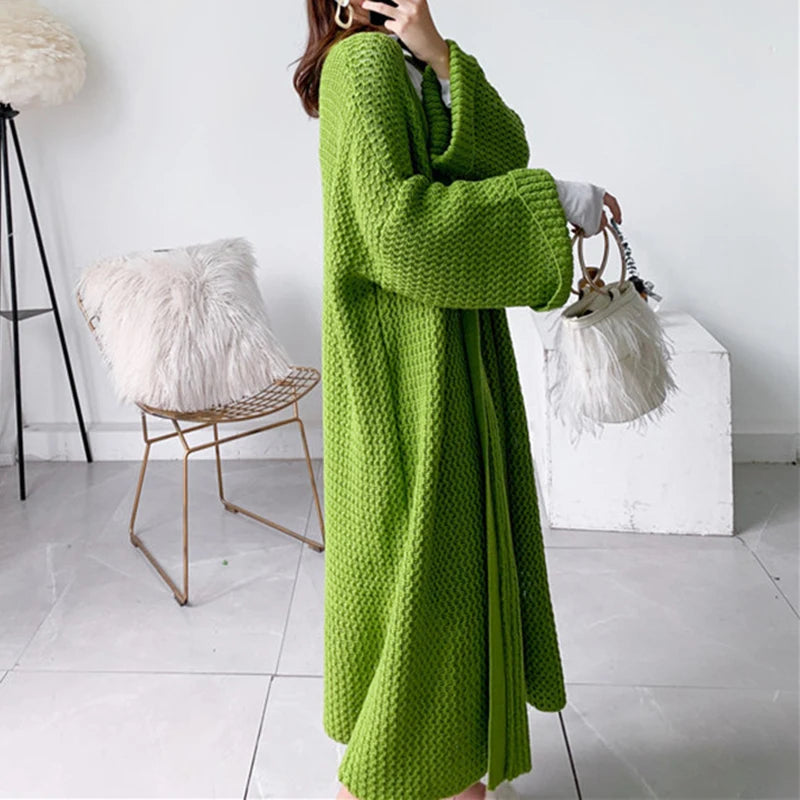 Women's Oversized Stretch Cardigan – Open Stitch Knit Sweater, Long Sleeve, Autumn Winter Fashion Coat"