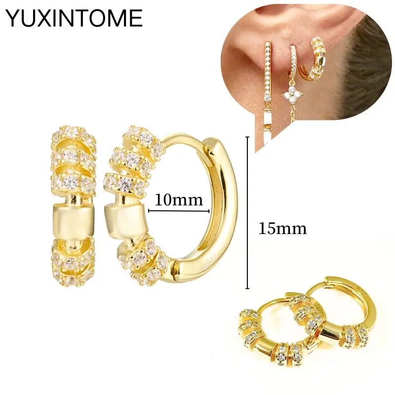 925 Sterling Silver Multi-Turn Hoop Earrings with White Zircon, Fashion Punk Jewelry for Women