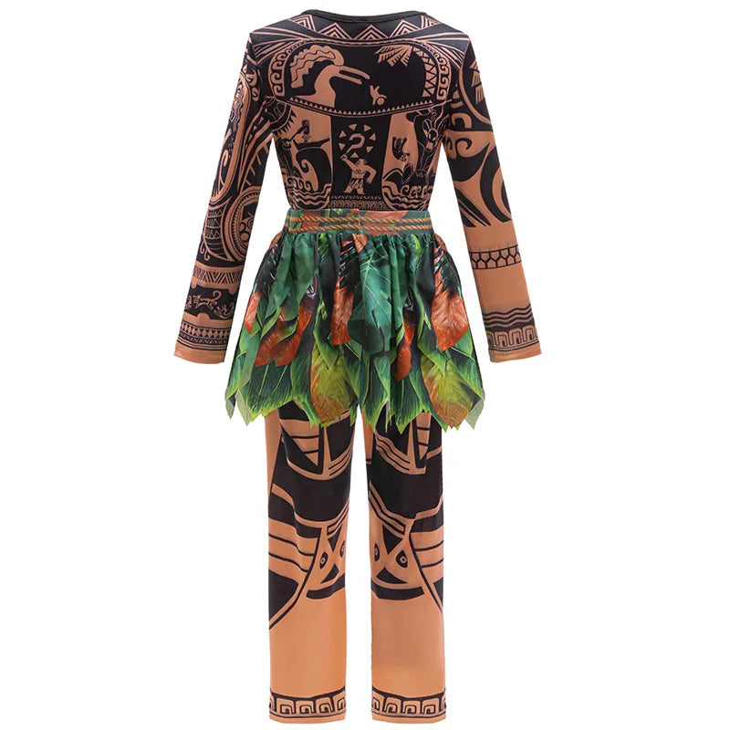Kids Polynesian Demi God Tattoo Print Costume Pants Set