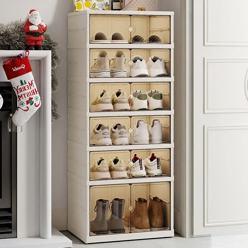 Foldable Shoe Storage Cabinet with Transparent Doors