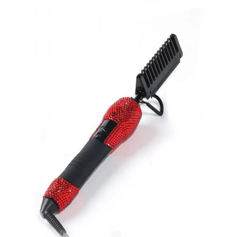 Electric Hot Comb Hair Straightener with Rhinestone Design and LCD Display