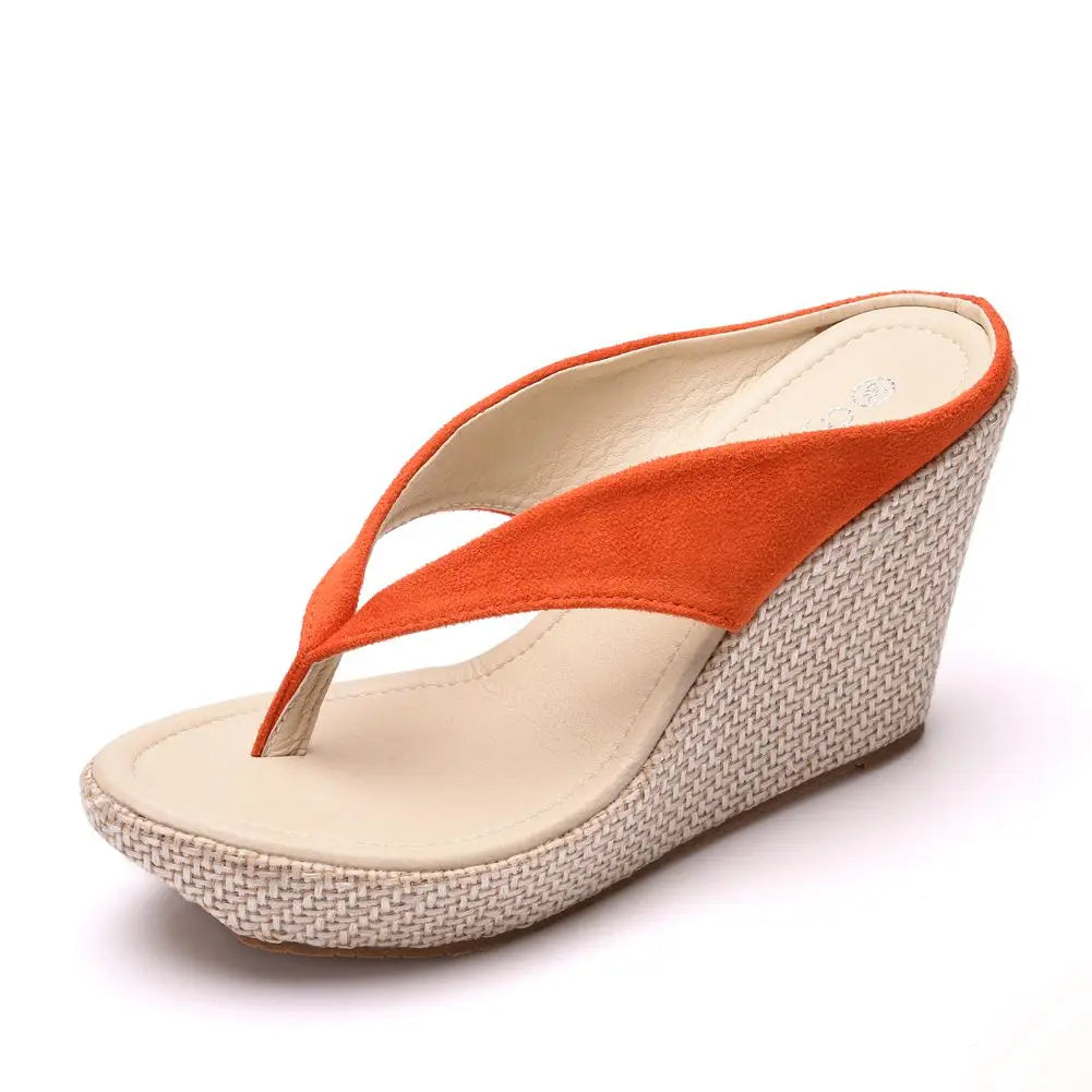 Women’s Platform Wedge Flip Flops – High Heel Beach Sandals, Boho Style, White & Pink