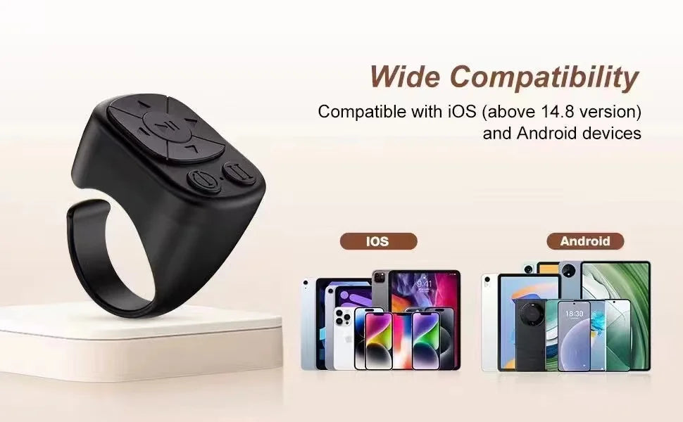 TikTok Scrolling Ring Remote Control – Bluetooth Page Turner & Camera Shutter for iPhone, iPad, Android Phones & Tablets, Remote Scrolling for Short Videos, Music Control & Photography