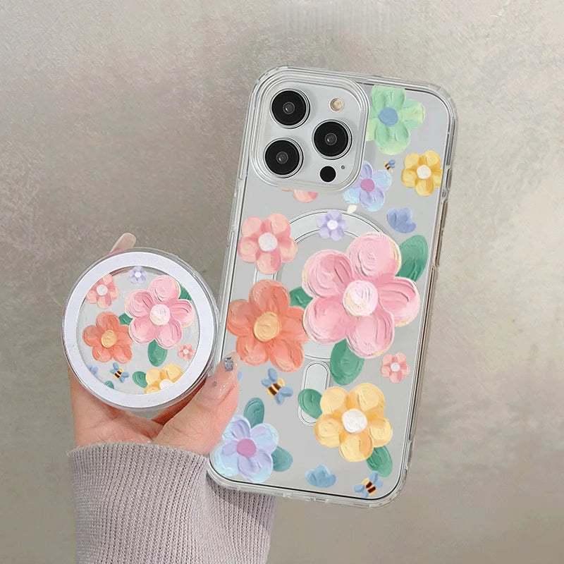 Flower Magnetic Stand Phone Case with MagSafe
