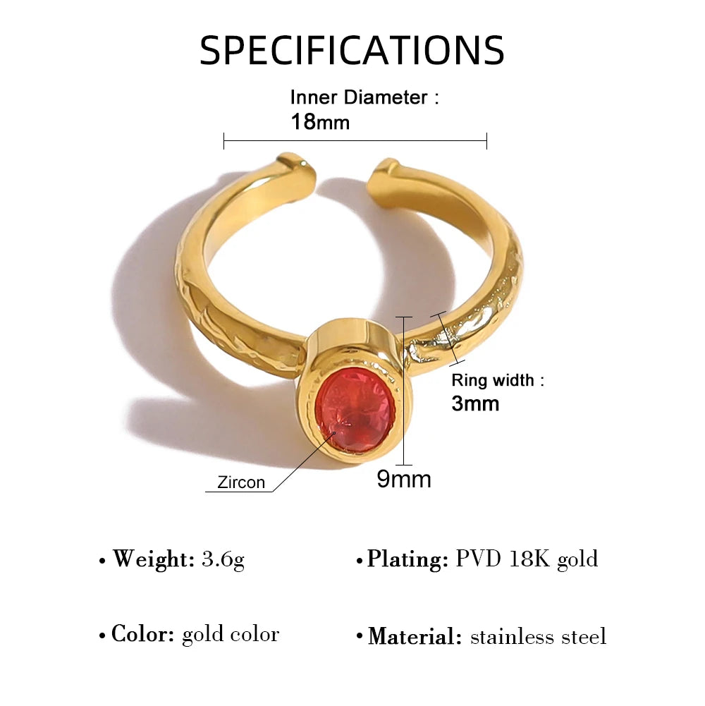 WILD & FREE Minimalist Colored Zircon Stainless Steel Rings for Women 18K Gold Plated Chic Luxury Trendy Jewelry