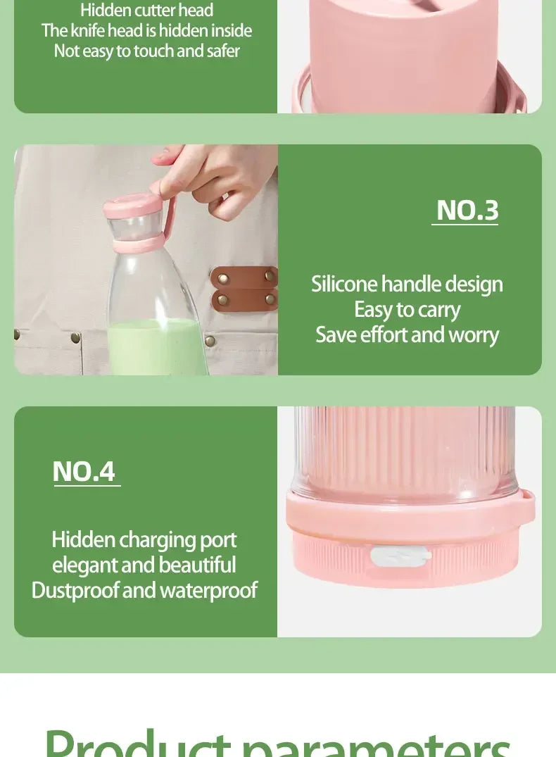 Portable USB Electric Juicer Blender, Mini 6-Blade Fruit & Milkshake Mixer for Fresh Juice