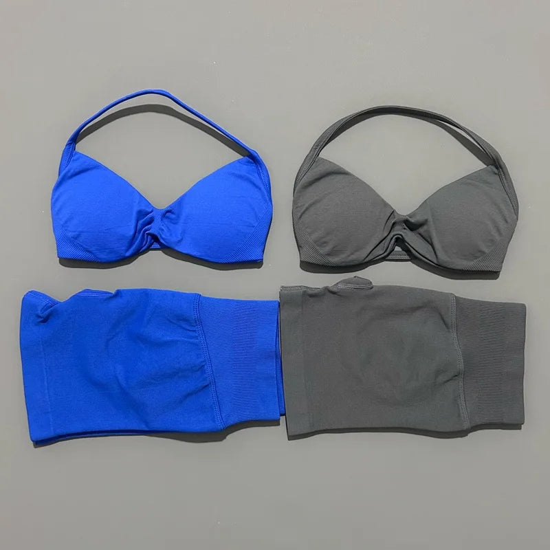 Women’s Seamless 2-Piece Gym Set – Strappy Sports Bra & Scrunch Shorts