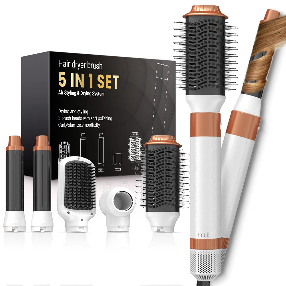 5-in-1 Detachable Hair Dryer Brush & Curling Iron Styling System
