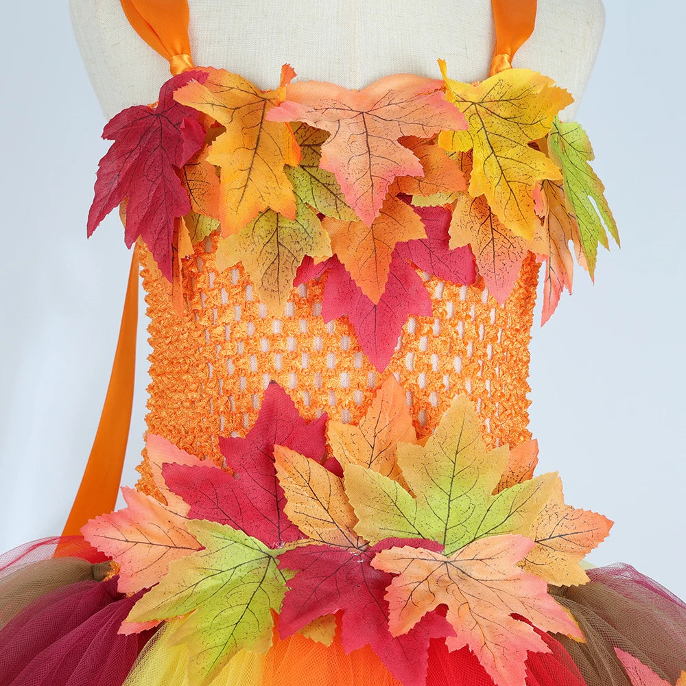 Girls' Autumn Maple Leaf Fairy Costume Dress
