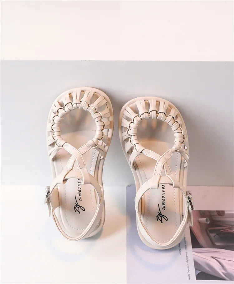 2025 New Summer Children Sandals Leather Cut-out Kids Sandals Soft Sole Non-slip Beach Shoes Fashion Girls Sandals 26-37