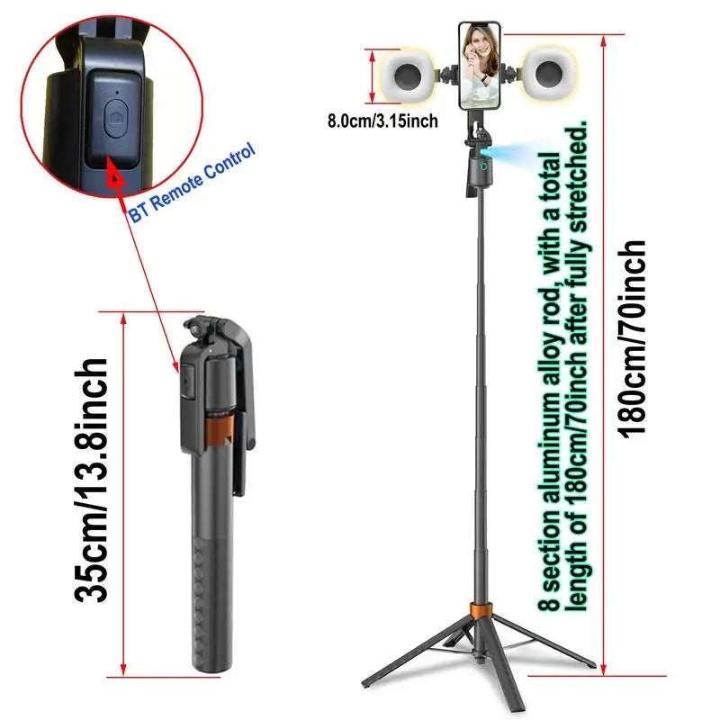 360° Smart Face Tracking Tripod & Selfie Stick, Rechargeable Auto Face Tracking Phone Holder with Dual Fill Lights for Live Streaming, Vlogging, Video Calls & Content Creation