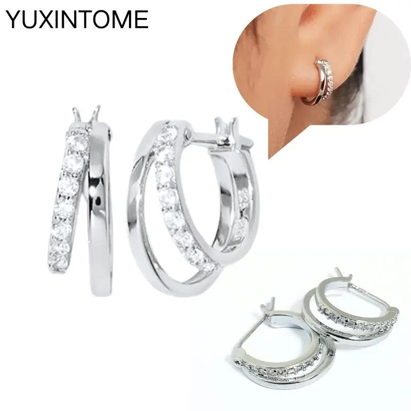 925 Sterling Silver Multi-Turn Hoop Earrings with White Zircon, Fashion Punk Jewelry for Women