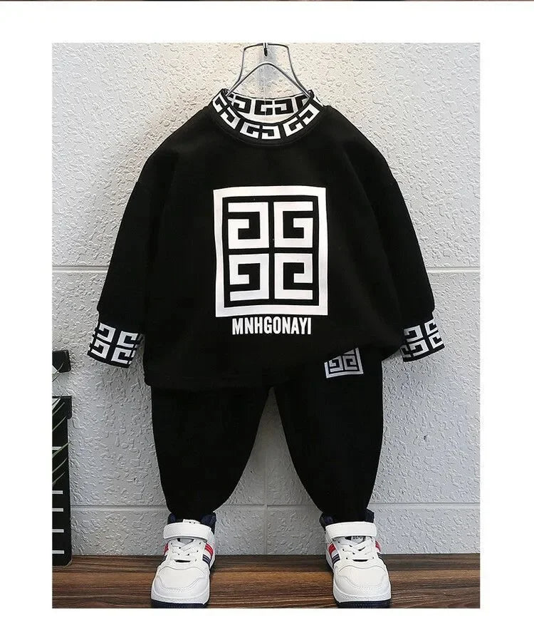 2025 New Fashion Autumn Spring Baby Boys Outfits Casual Clothing Retro Color Long Sleeve Sweatshirt Elastic Pants Kids Suit