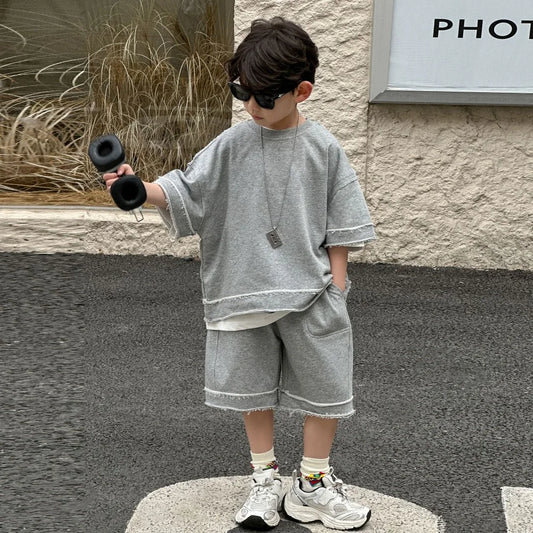 Kids Summer Short-Sleeve Shirt and Shorts Set