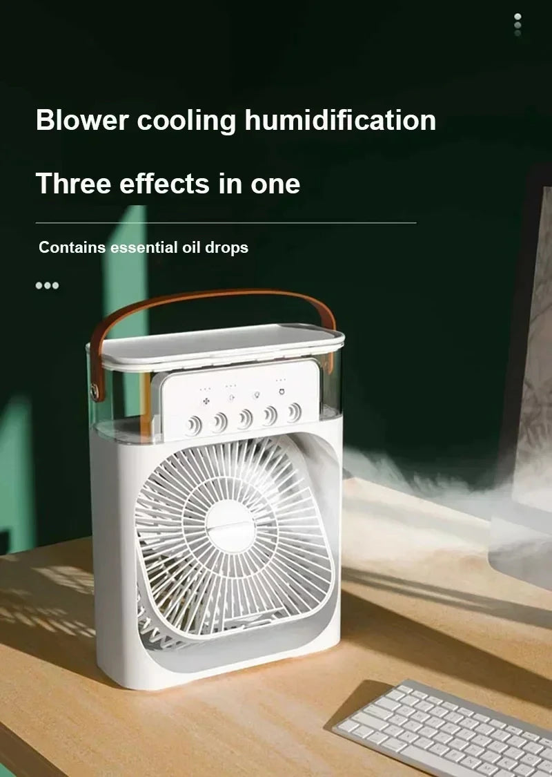 3-in-1 Mini Air Cooler Fan with Humidifier & LED Night Light – Portable USB Desktop Cooling Fan for Home & Office