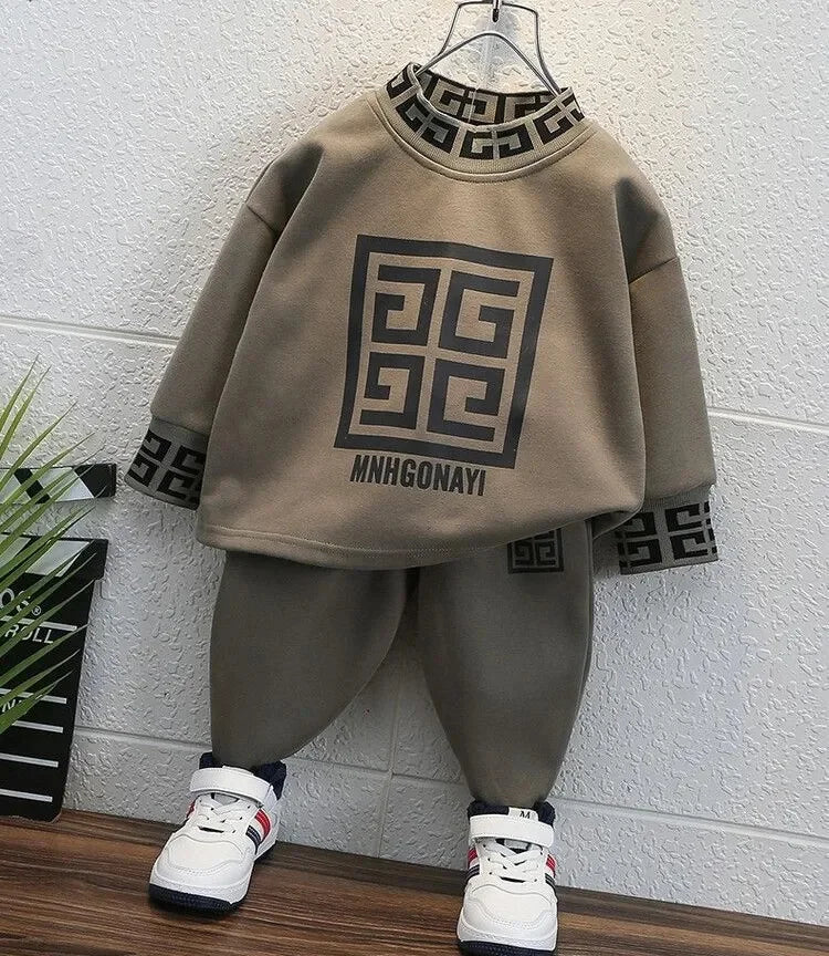 2025 New Fashion Autumn Spring Baby Boys Outfits Casual Clothing Retro Color Long Sleeve Sweatshirt Elastic Pants Kids Suit