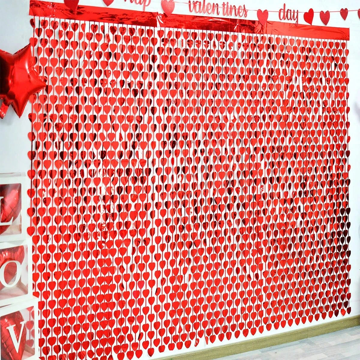 2-Pack Red Heart Tassel Curtain Decoration – Party Background Decor for Weddings, Engagements, Birthdays & Celebrations