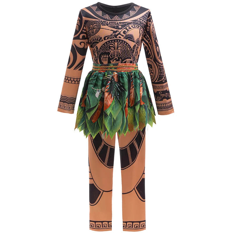 Kids Polynesian Demi God Tattoo Print Costume Pants Set