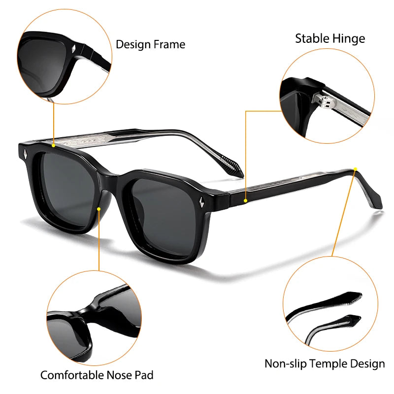 Square UV400 Sunglasses with Vintage Temple Tips — Unisex Fashion Eyewear