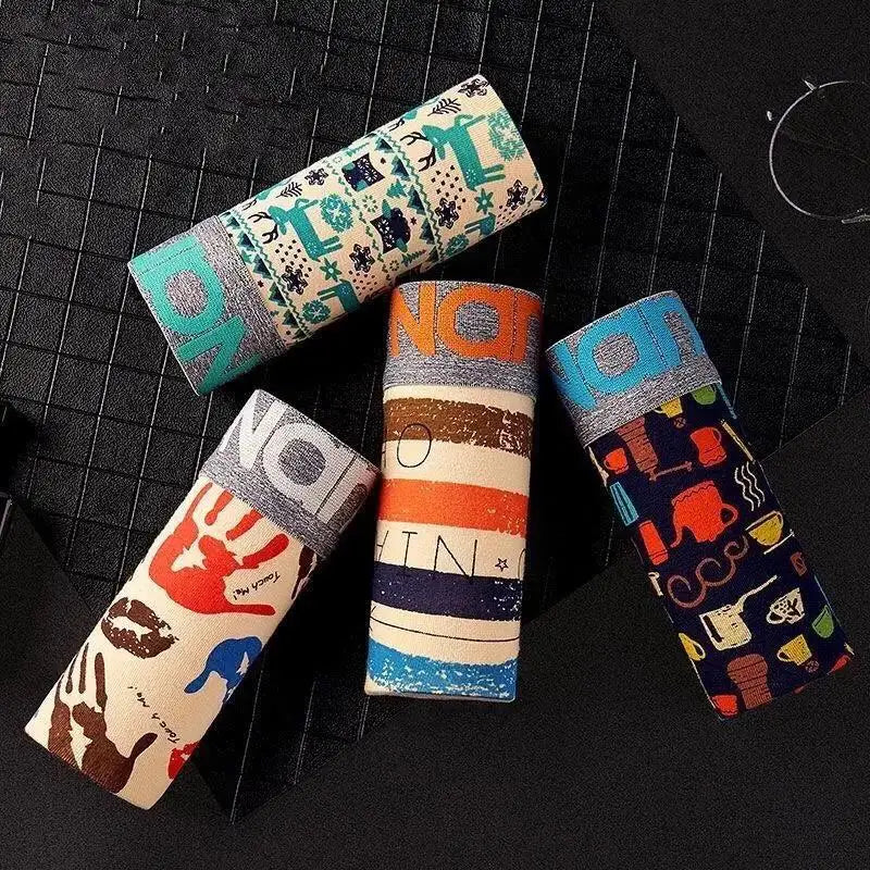 4-Pack Men's Cotton Boxer Shorts with Print Design