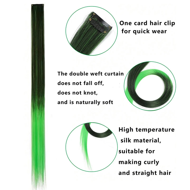 22-Inch Straight Clip-In Synthetic Hair Extensions – Colorful Highlight Hairpiece