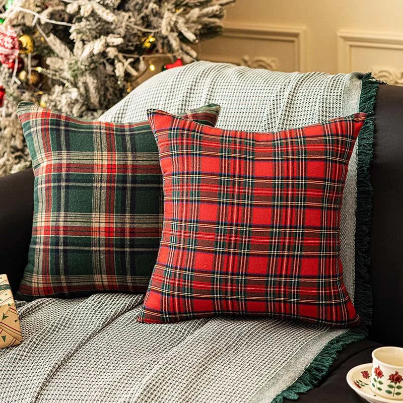 Christmas Plaid Throw Pillow Covers – Tartan Decorative Cushion Cases for Home Décor