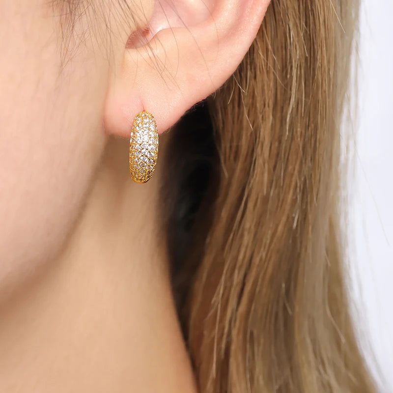 925 Sterling Silver Multi-Turn Hoop Earrings with White Zircon, Fashion Punk Jewelry for Women
