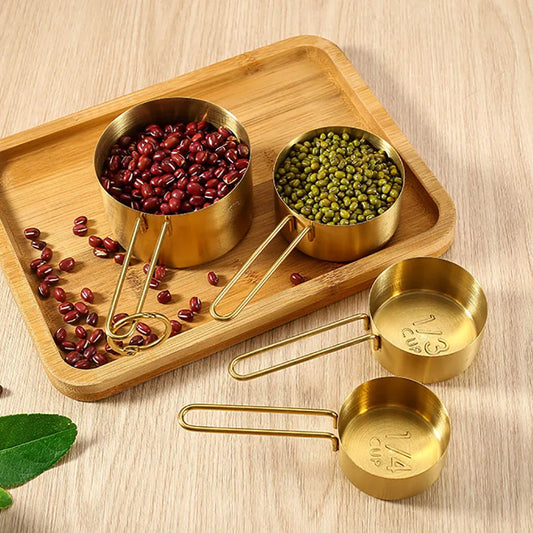 4PCS/8PCS kitchen thread handle titanium gold stainless steel measuring cup measuring spoon Flour and grains measuring spoon