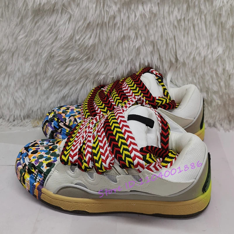 Thick Sole Casual Sneakers – Mixed Color Lace-Up Skateboard Shoes, Round Toe Breathable Outdoor Fashion Shoes