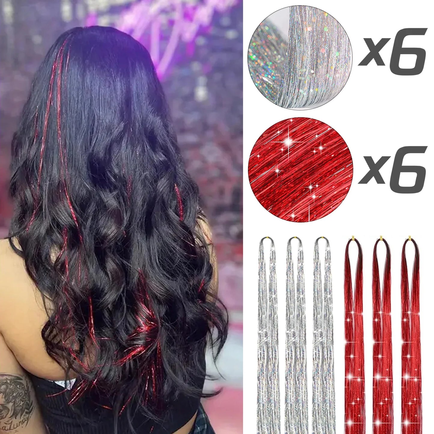 Glitter Hair Tinsel Extensions – 12-Piece Sparkling Fairy Hair Accessories for All Occasions
