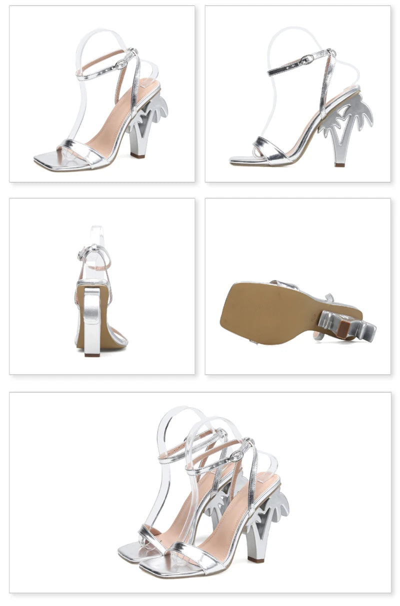 Women's Green Patent Leather Ankle Strap Heels – Square Toe Fretwork Sandals | Party & Fashion Shoes"