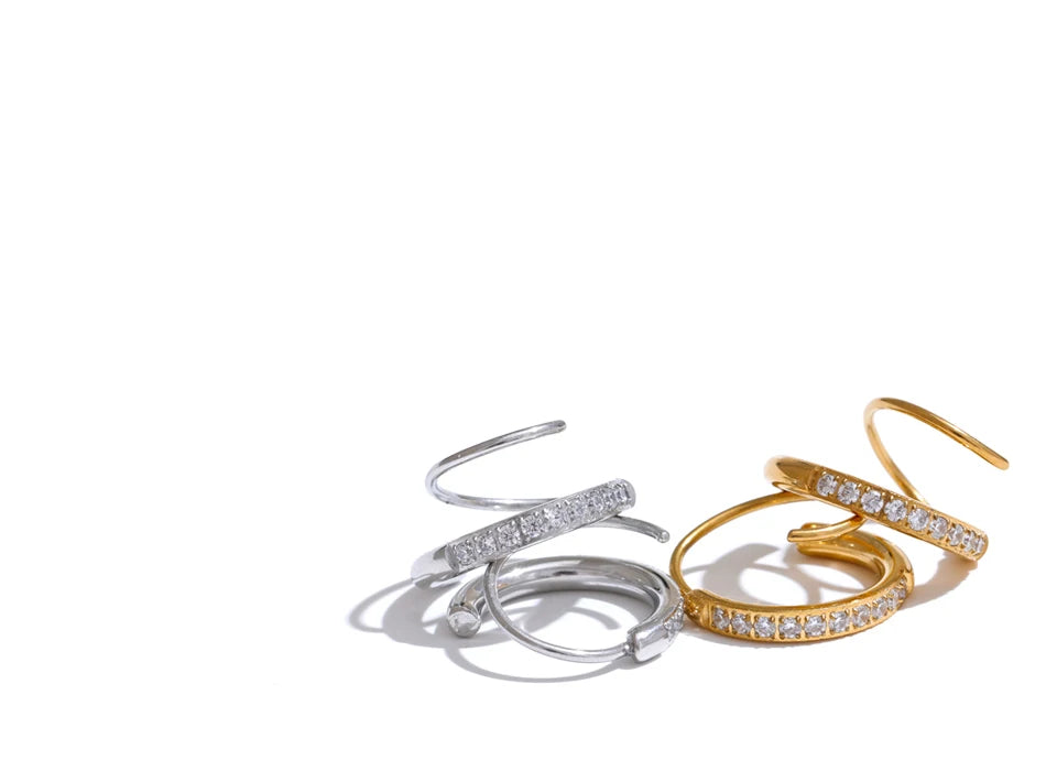 Stainless Steel Twisted Hoop Earrings with Cubic Zirconia for Women – Double-Look Design, Waterproof Fashion Jewelry