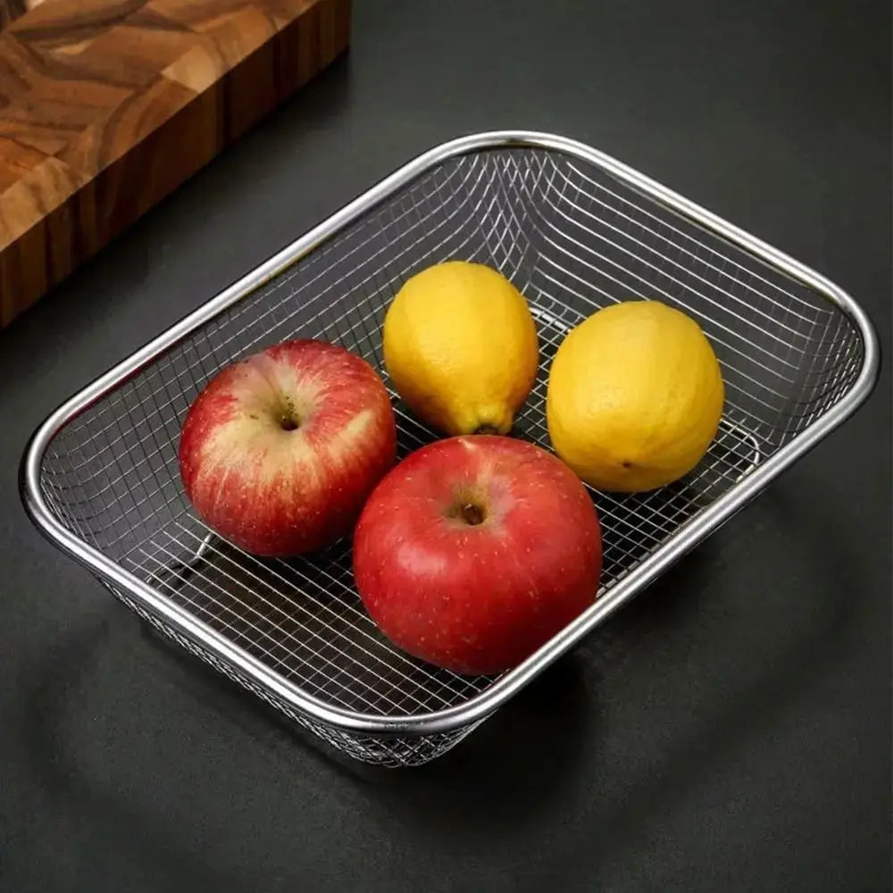 Stainless Steel Square Mesh Drain Basket Drain Basket 3 Size Vegetable Washing Basin Hollow Out Space-saving