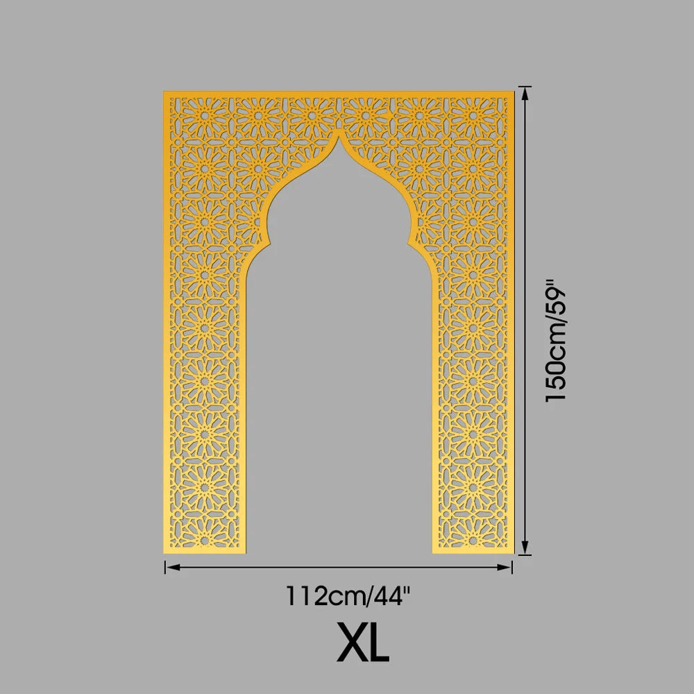 Islamic Arch Mirror Wall Sticker – Gold Acrylic 3D Mosque Frame Decal with Geometric Pattern for Ramadan & Eid Decor