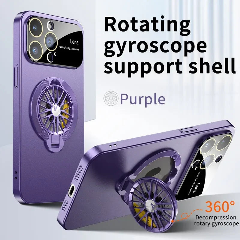 MagSafe Rotating Gyro Stand Phone Case with Camera Lens Protection for iPhone 16/15/14/13/12/11 Pro Max & Plus