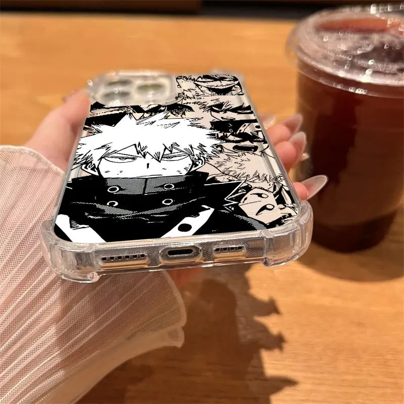 Katsuki Bakugo Anime Clear Phone Case for iPhone 17 Air, 17, 16e, 16, 15, 14, 13, 12, 11 Pro Max Plus Soft Silicone Cover