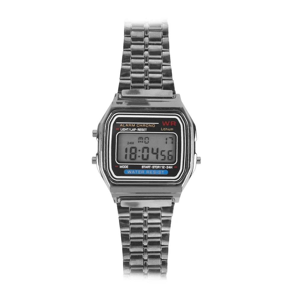 Vintage LED Digital Watch with Steel Strap – Unisex Electronic Sports Wristwatch, Valentine’s Day Gift