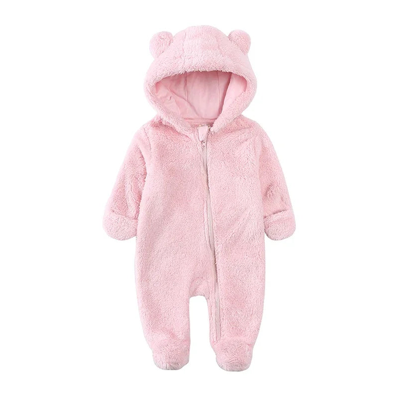 Baby Fleece Hooded Romper – Winter Zipper Bodysuit for Newborns & Infants (0–24 Months)