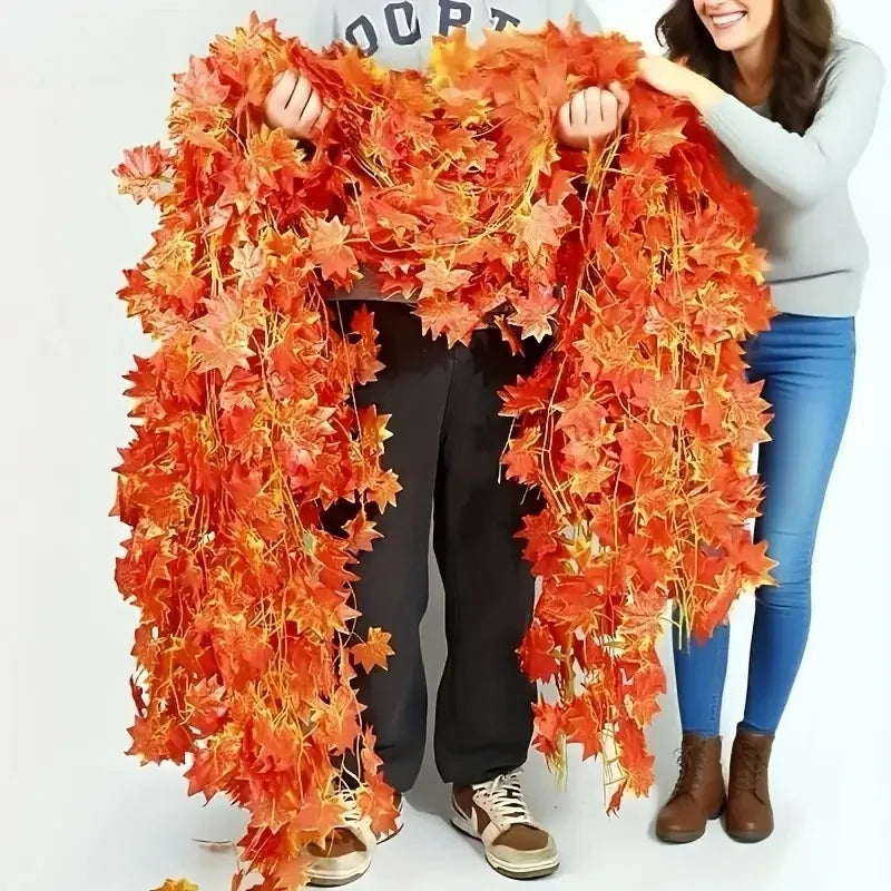 Artificial Autumn Maple Leaf Garland Hanging Vines for Fall, Thanksgiving and Halloween Mantel, Stair Railing and Party Decorations