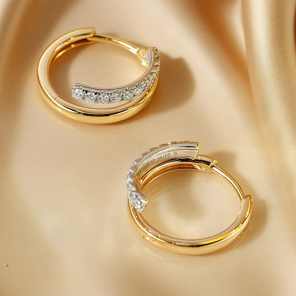 Moissanite Double Hoop Earrings, S925 Silver with 18K Gold Plating, Elegant Circle Earrings for Women