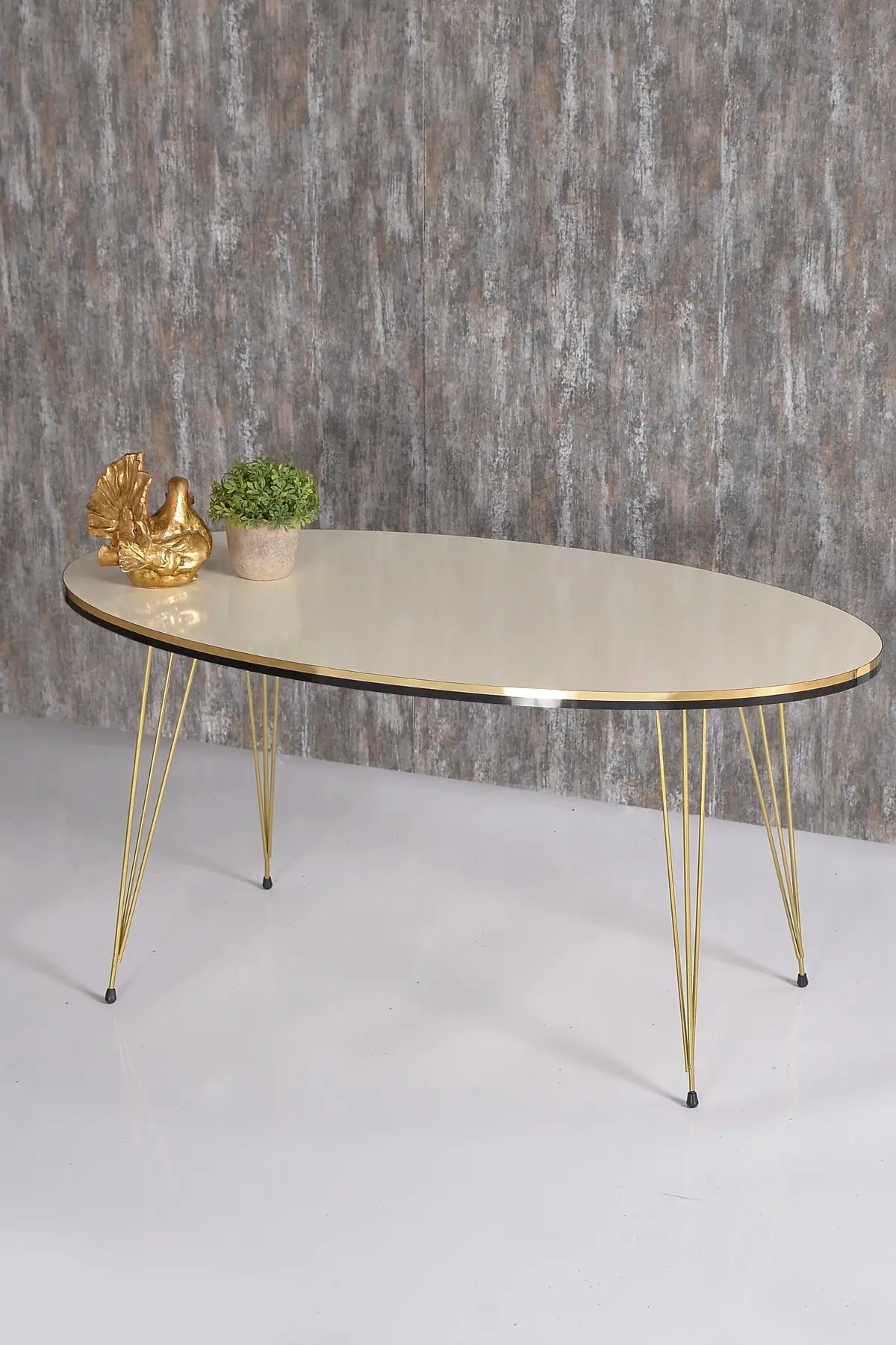 Modern Oval Coffee Table – Scandinavian Style with Gold Metal Legs, Easy Assembly Living Room Furniture